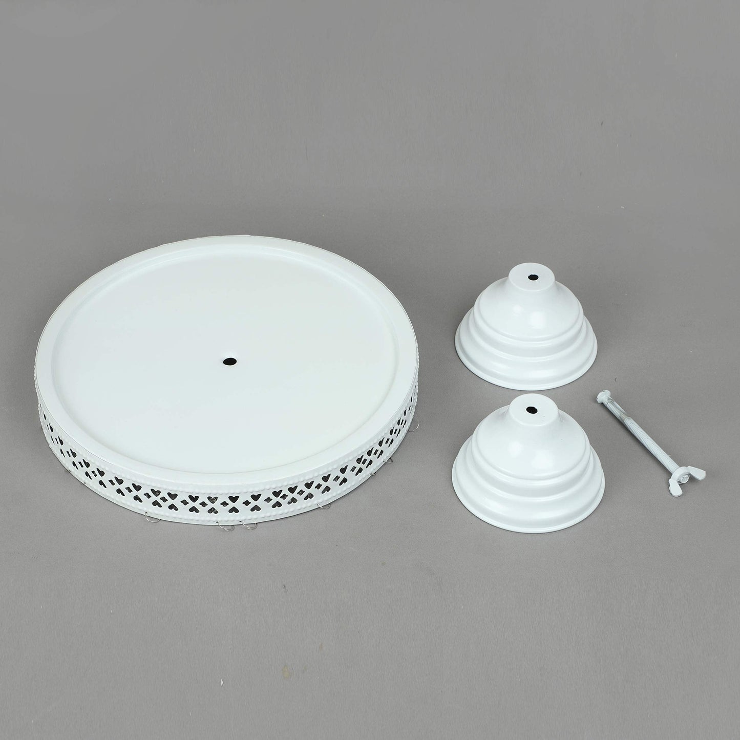 GiftBay Creations - Cake Stand Pedestal Round Strong Metal with Clear Hanging Crystals Set/3 (9-Inch, 11-Inch, 13-Inch, White)