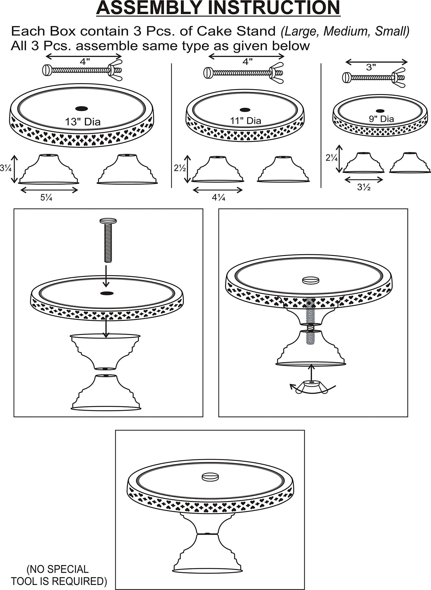 GiftBay Creations - Cake Stand Pedestal Round Strong Metal with Clear Hanging Crystals Set/3 (9-Inch, 11-Inch, 13-Inch, White)
