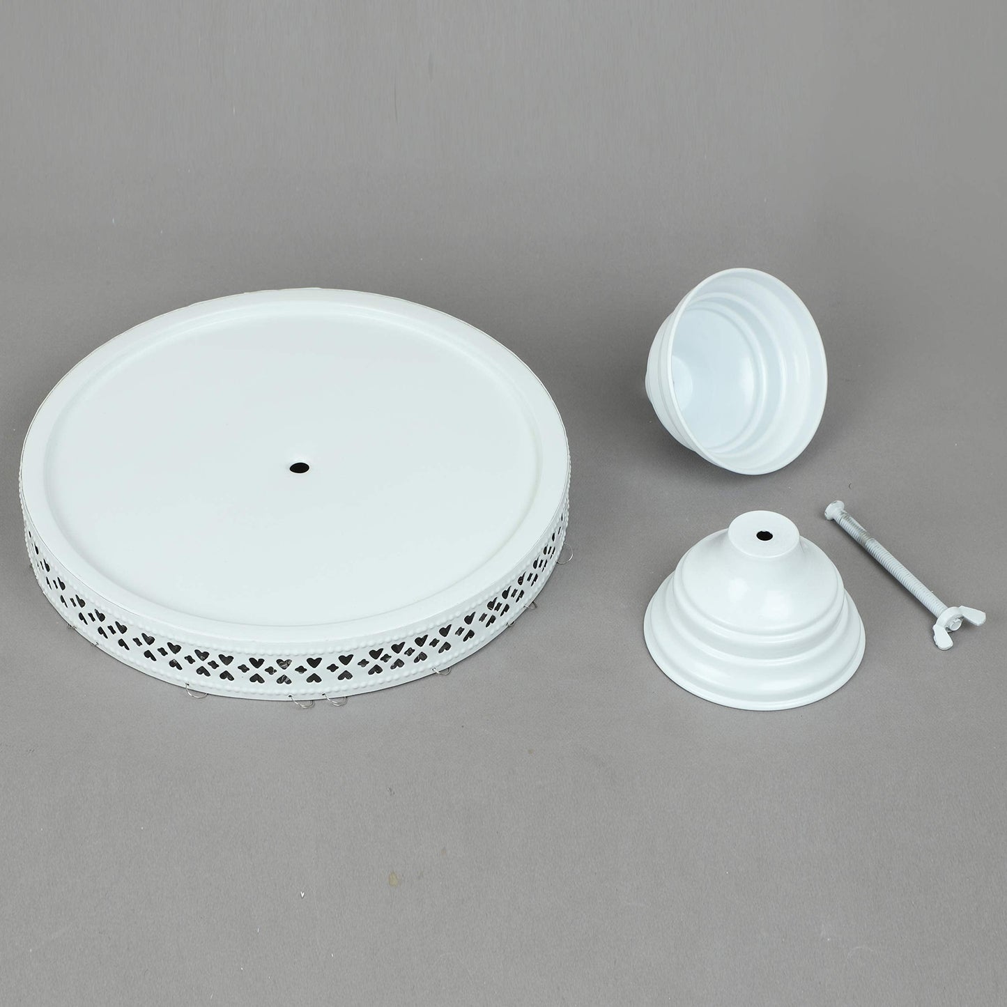 GiftBay Creations Cake Stand Pedestal 11" Diameter (Top), Strong Metal with Clear Hanging Crystals (White)