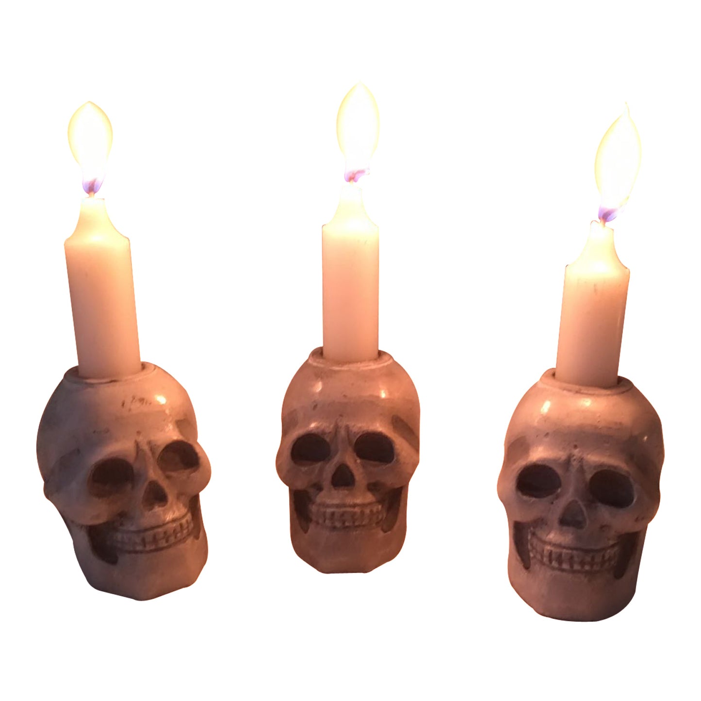 GiftBay Metallic Skeleton Skull Votive Candle Holders Set of 3 Pieces, Aluminum 3" High