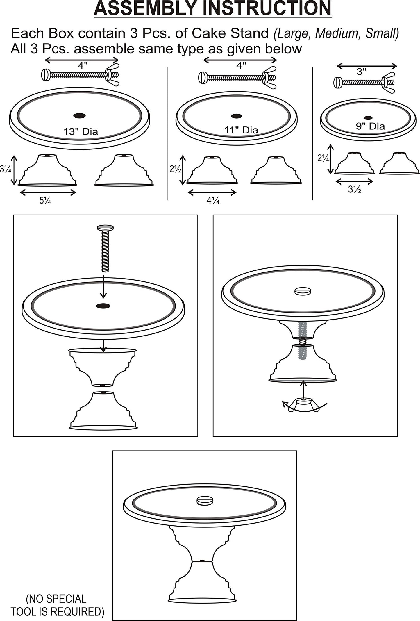 GiftBay Creations - Cake Stand Pedestal Round Strong Metal Set/3 (9-Inch, 11-Inch, 13-Inch, Stainless Steel)