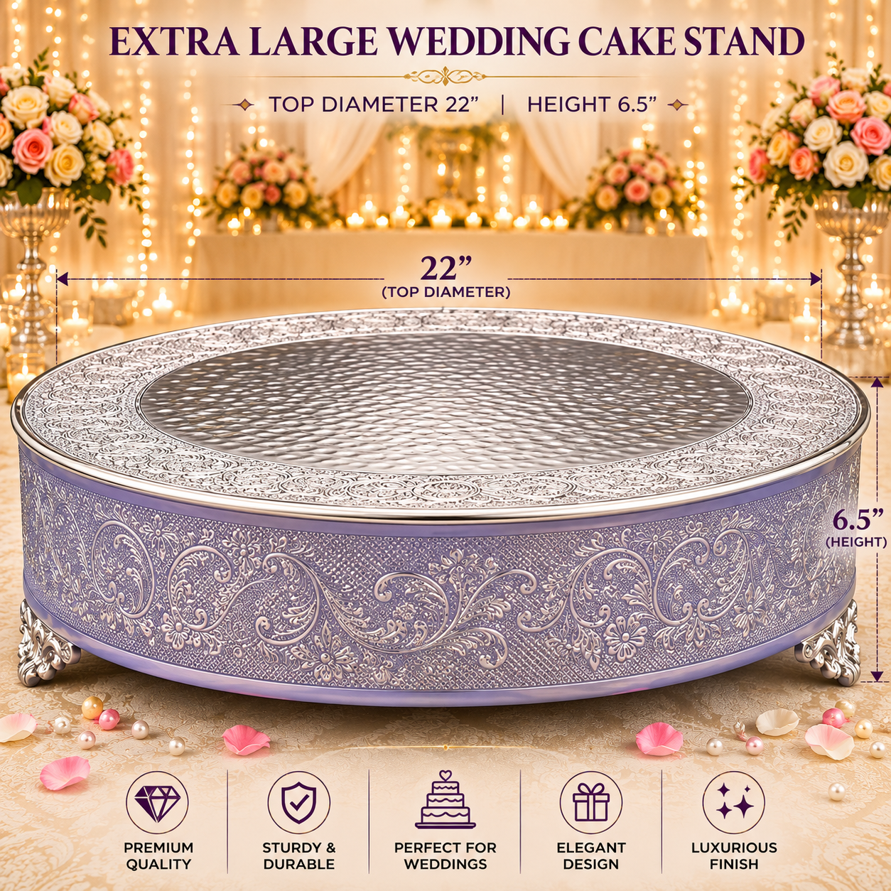 GiftBay Wedding Cake Stand Round 22", Silver