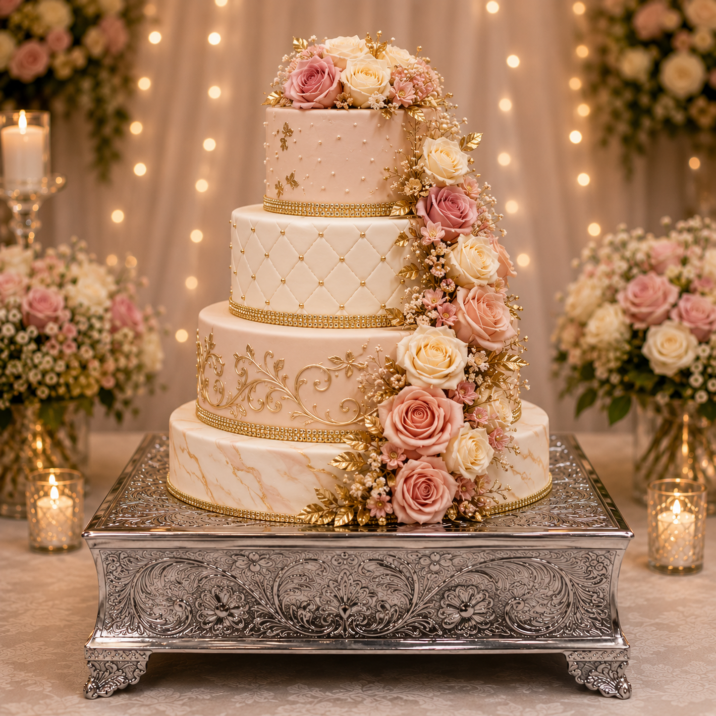 GiftBay Creations Wedding Cake Stand Square Silver Finish (16-Inch)