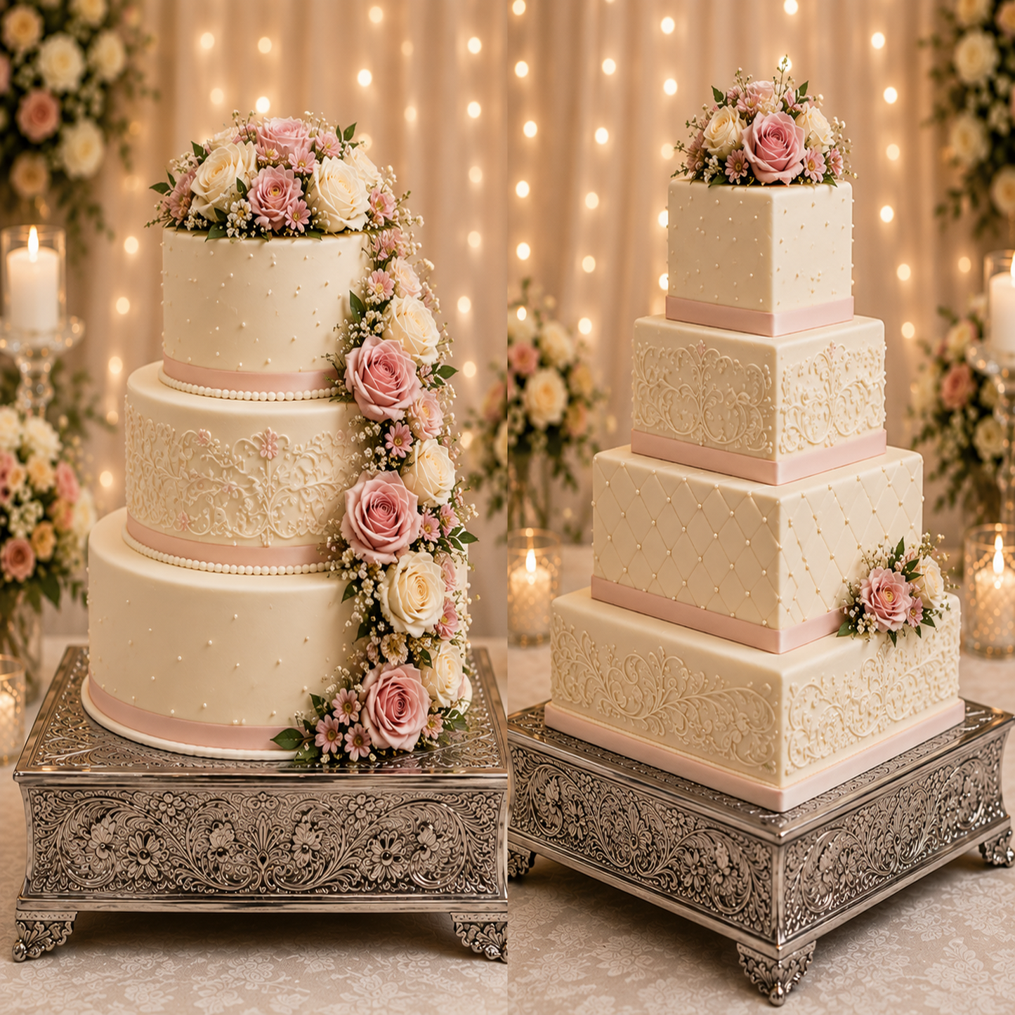 GiftBay Creations Wedding Cake Stand Square Silver Finish (16-Inch)