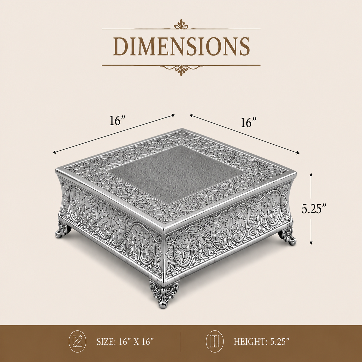 GiftBay Creations Wedding Cake Stand Square Silver Finish (16-Inch)