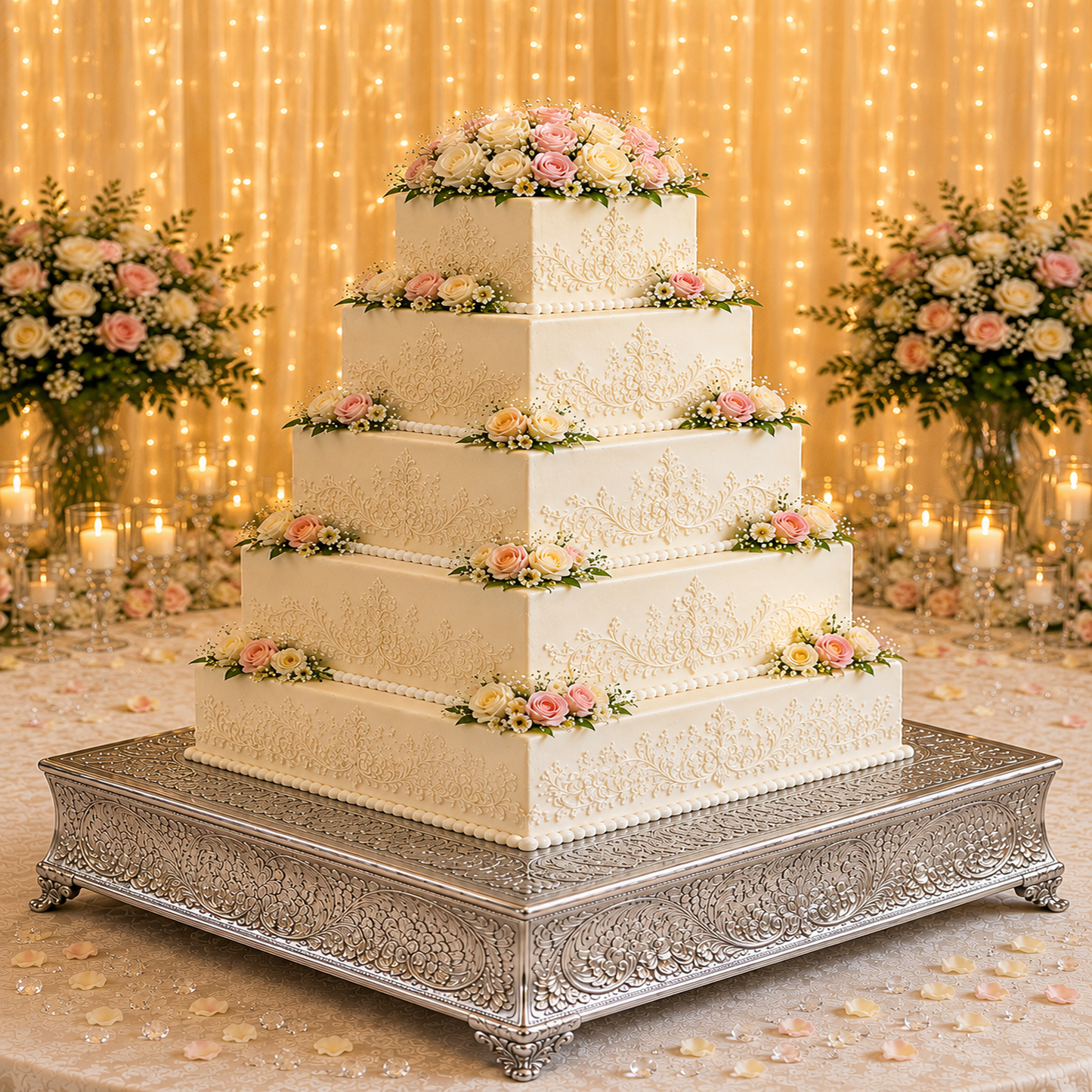 GiftBay Creations Wedding Cake Stand Square Silver Finish (20-Inch)