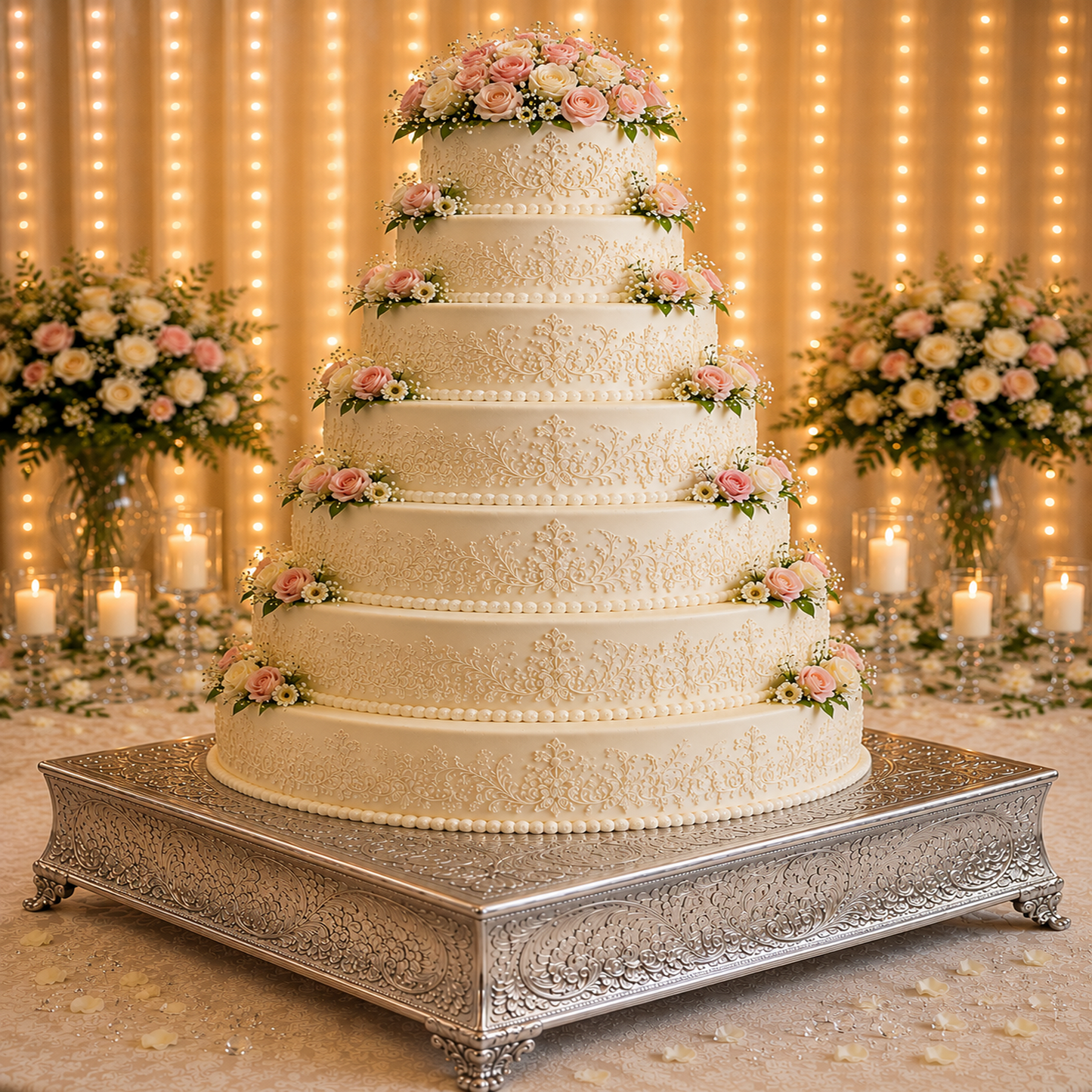 GiftBay Creations Wedding Cake Stand Square Silver Finish (20-Inch)