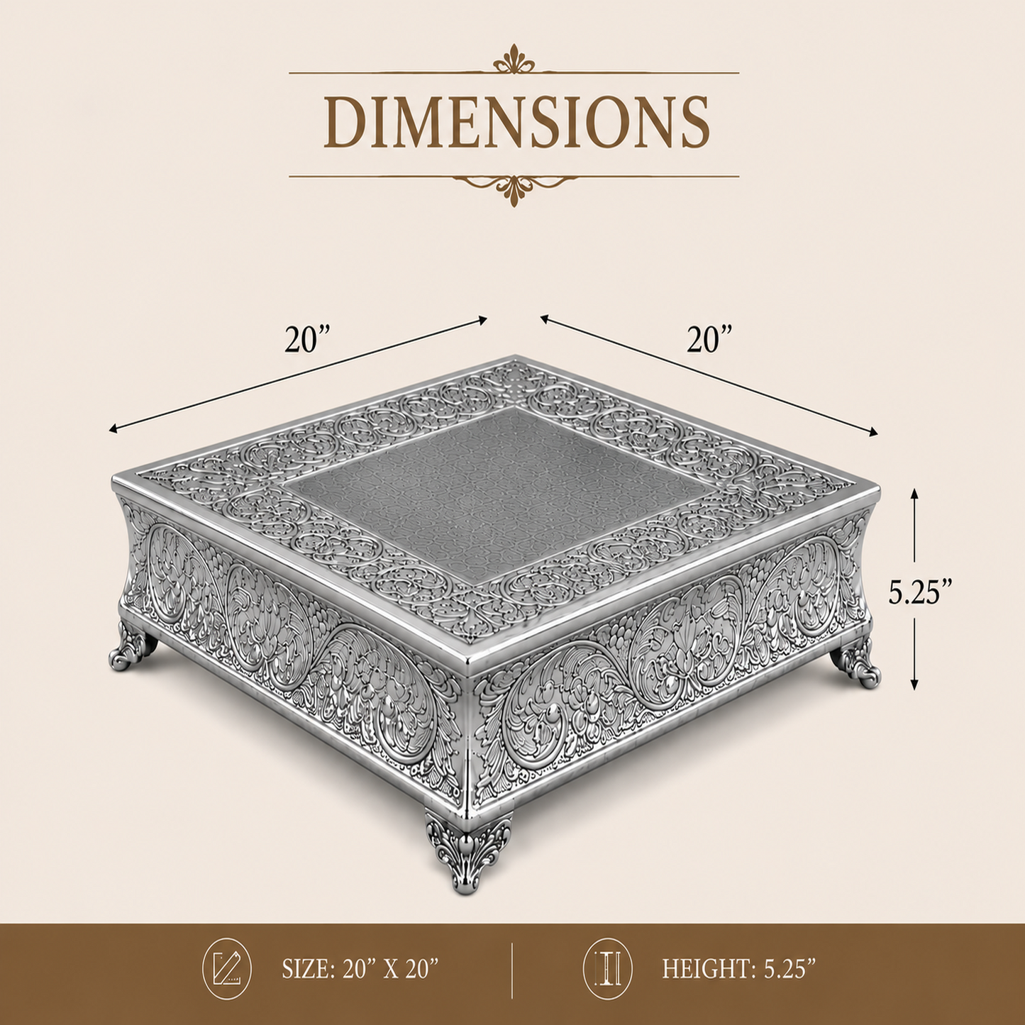 GiftBay Creations Wedding Cake Stand Square Silver Finish (20-Inch)