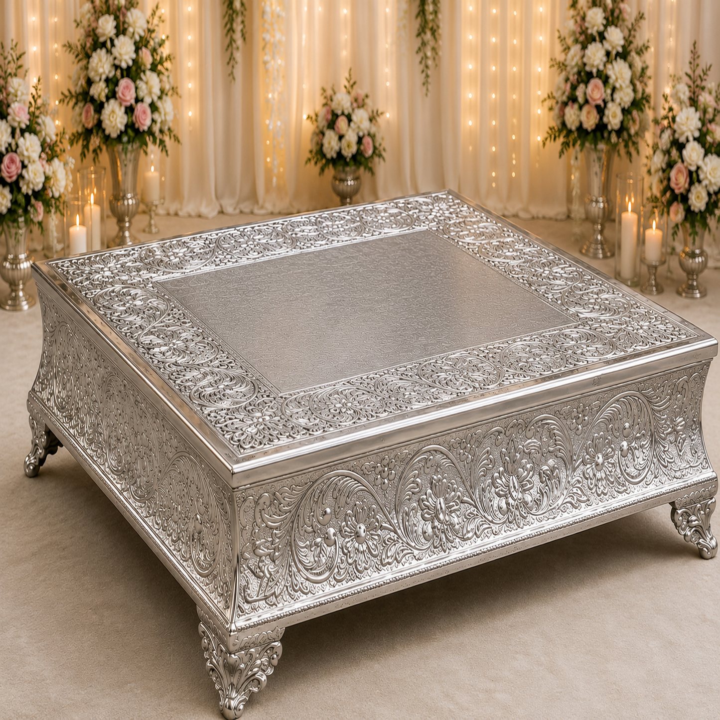 GiftBay Creations Wedding Cake Stand Square Silver Finish (20-Inch)