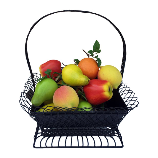 GiftBay 814-B Metal Basket Solid Detachabe Pot Inside Sturdy Built Wire Cage With Handle Black 18" High.