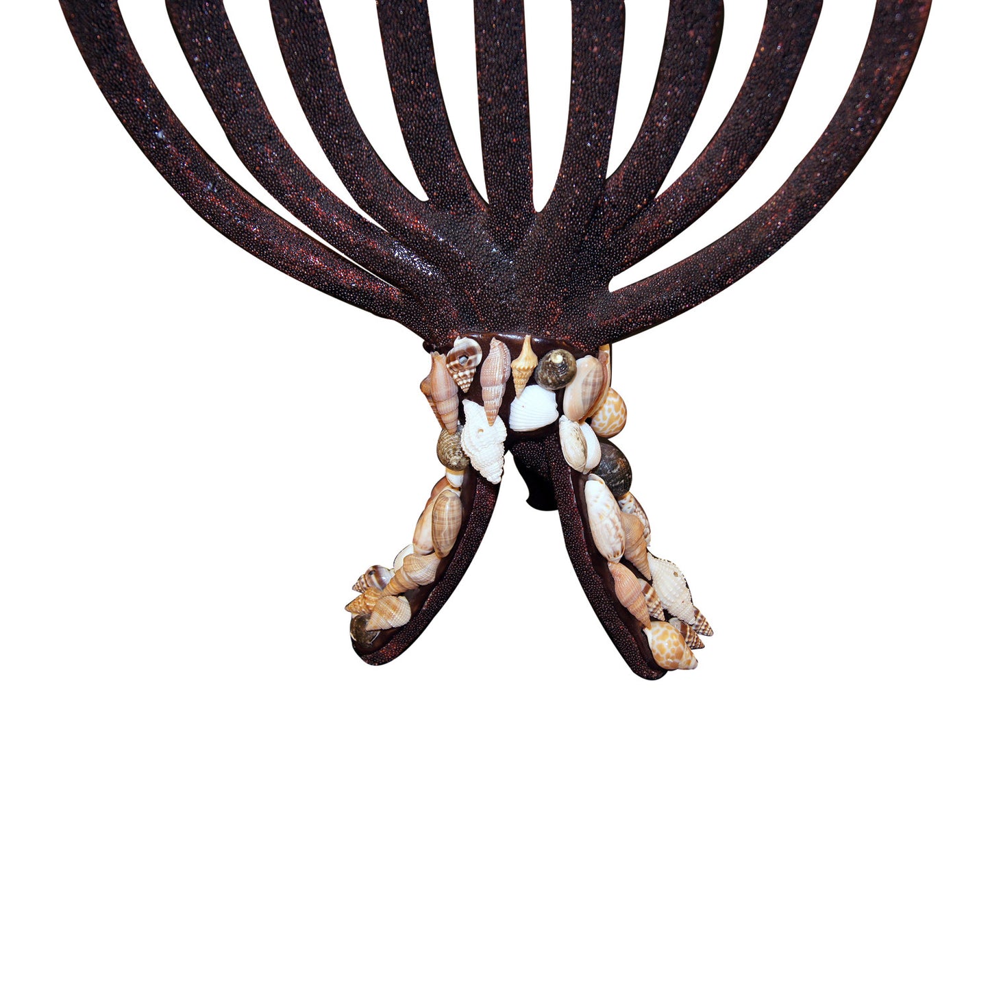 GiftBay 6046 Menorah 9-Branch Beautifully Hand Crafted with Sea Shells and Thousands of Dark Brown Beads on Metal 11" H