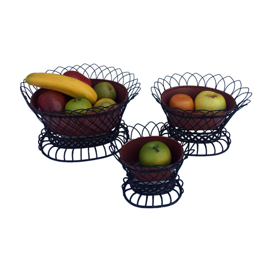 GiftBay 810-BR(S/3) Metal Pot/ Basket in Set of 3 Pieces, Strong Wire Cage Black Holding Detachable Pot