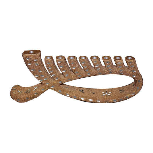 GiftBay 6045 Menorah 9- Branch with Thousands of Yellow Beads and Cut Mirror Pieces Hand Crafted on Metal 11.5" L X 2"w X 4.5" H