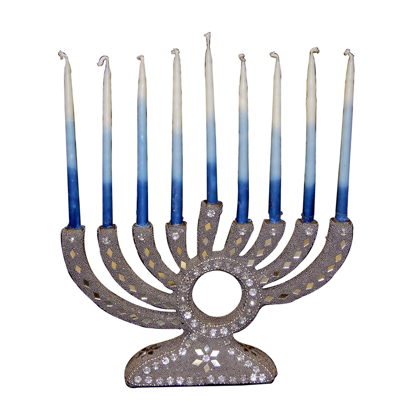 GiftBay 6047 Menorah - 9 Branch Amazingly Handcrafted with Thousands of Pewter/Silver Colored Beads, Crystals, Cut Mirror Pieces 9.25" L X 2"w X 6" H