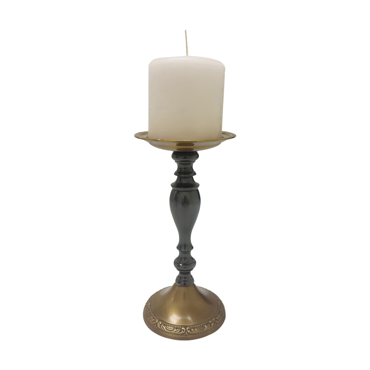 GiftBay 1004 Candlestick Holder, Antique Brass and Black Finish, 4" Round Base, 8"height