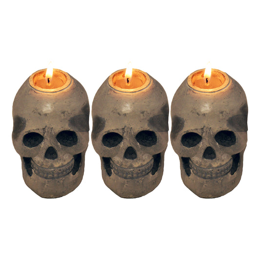 GiftBay Metallic Skeleton Skull Votive Candle Holders Set of 3 Pieces, Aluminum 3" High