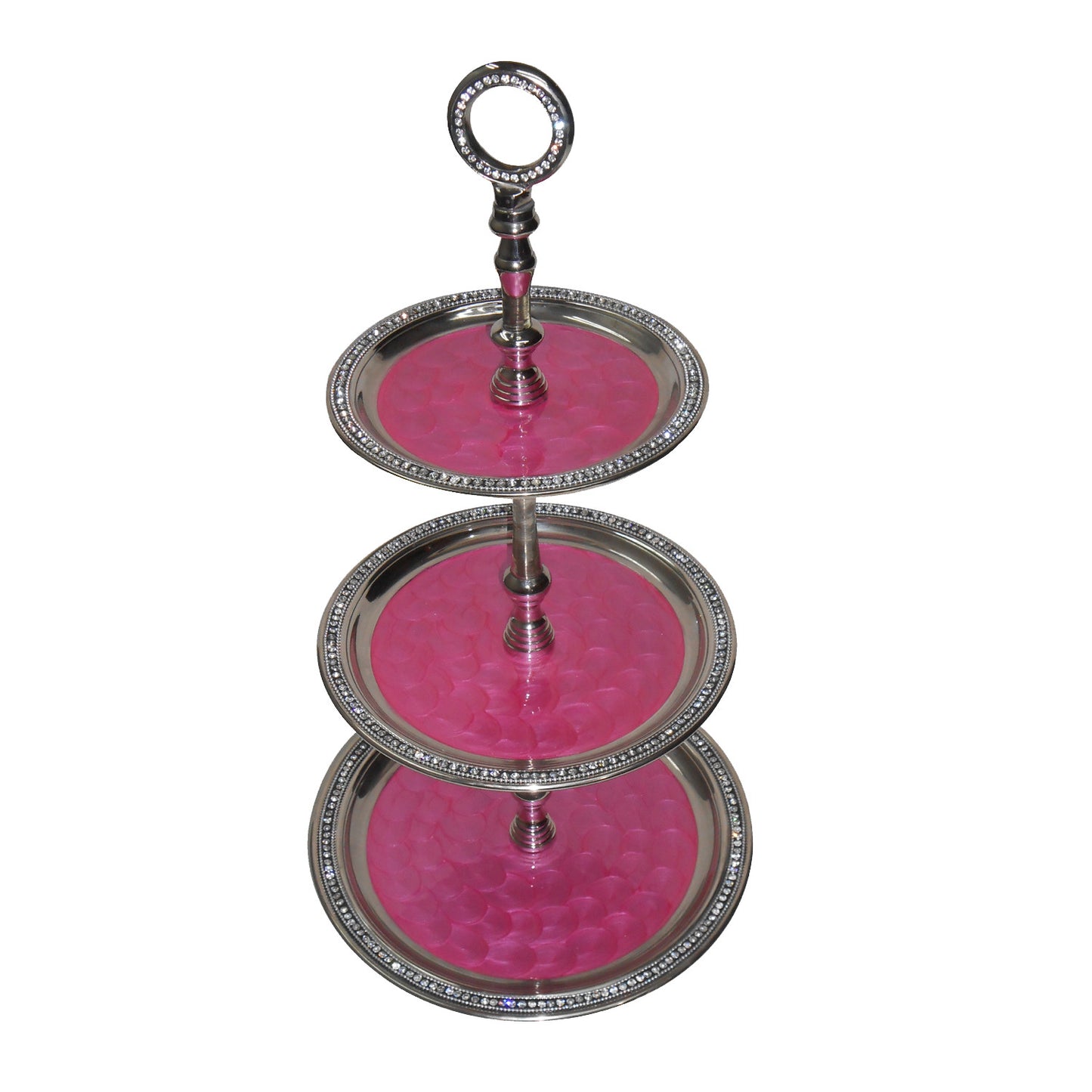 GiftBay 565 Wedding 3-Tier Cupcake Stand Round 24" High, Pink Color Enameled Trays with Clear Crystal-Studded Rim
