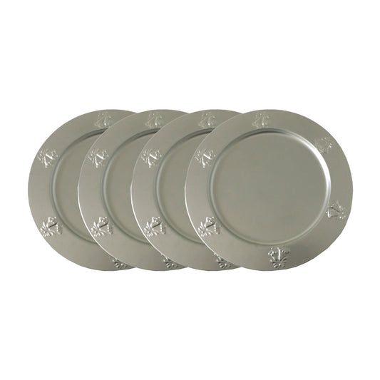 GiftBay Creations CP-013(S/4) Wedding Metal Charger Plates 13" Round with Beautiful Wedding Bells Embossed on Border Silver Finish Set of 4 Plates