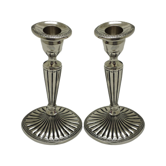 GiftBay 1002(S/2) Candlestick Holder, Antique Silver Finish, 9"h and 5" X 4" Oval Base