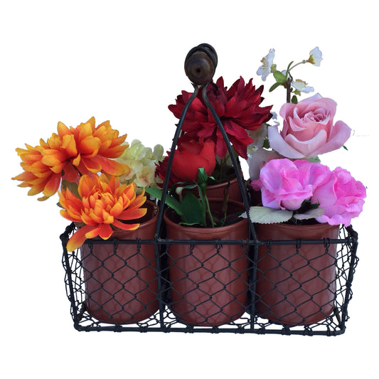 GiftBay Creations® Metal Wire Basket with Six Pots 11" High (Red)