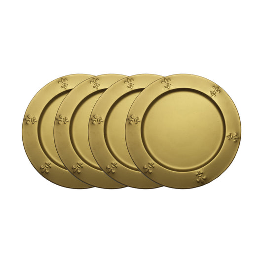 GiftBay Creations CP-011(S/4) Wedding Metal Charger Plates 13" Round with Beautiful Fleur-de-lis Embossed on Border Gold Finish, Set of 4 Plates
