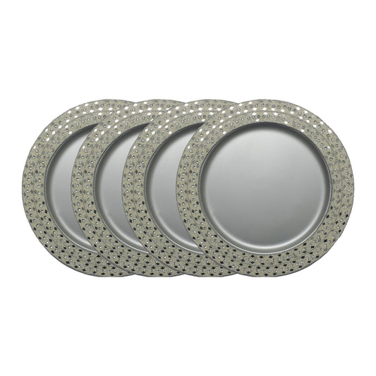 GiftBay Creations CP-005S(S/4) Wedding Charger Plates Metal 13" Round, Set of 4 Plates Silver Finish