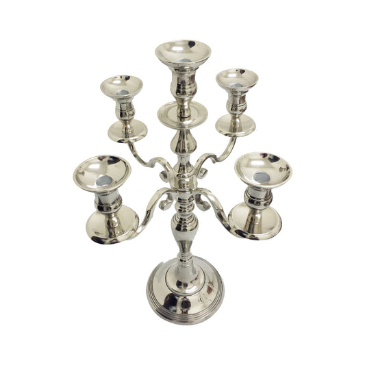 GiftBay 4003 Wedding Candelabra with 5 Candlestick Holders and 1 Flower Pot Plate Holders, Silver Nickle Plated, 24"H and 16"W