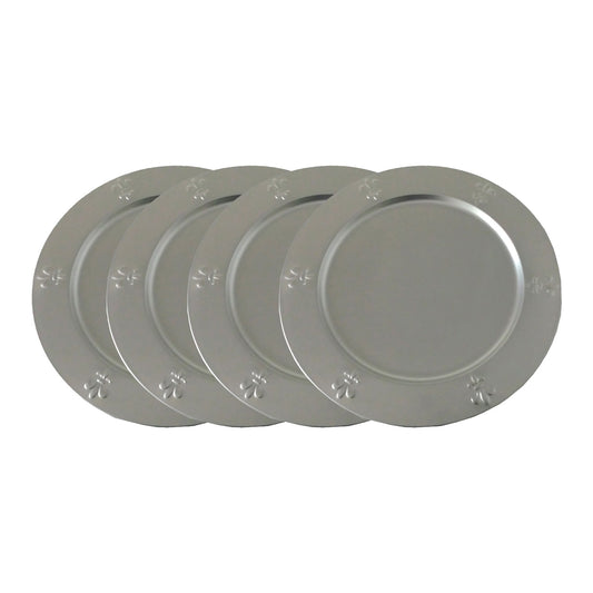 GiftBay Creations CP-010(S/4) Wedding Charger Plates 13" Round, Beautiful Fleur-de-lis Embossed on Border, Silver /Grey Color Finish, Set of 4 Plates