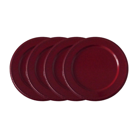 GiftBay Creations CP-006(S/4) Wedding Charger Plates 13" Round with Embossed on Border with Unique Beaded Design, Burgundy Finish Set of 4 Plates