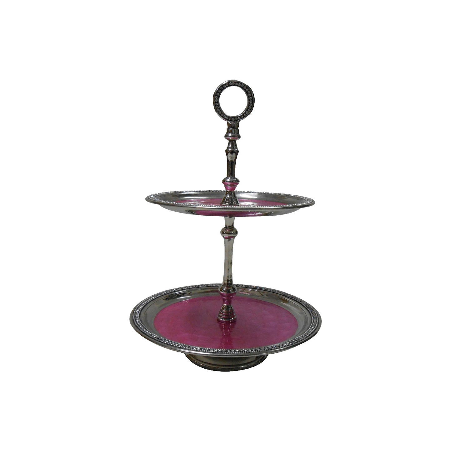 GiftBay 575 Wedding 2-Tier Cupcake Stand Round 16" High, Pink Color Enameled Trays with Clear Crystal-Studded Rim