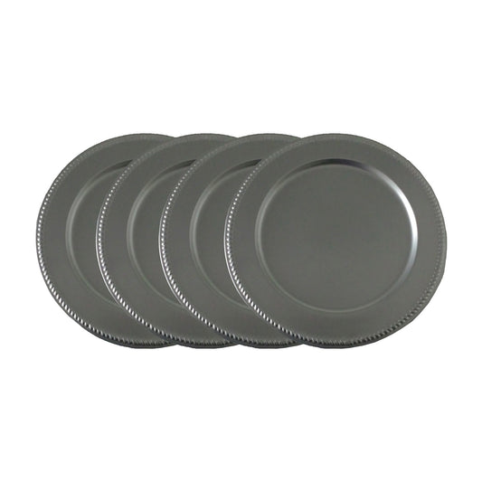 GiftBay Creations CP-007(S/4) Wedding Metal Charger Plates 13" Round with Unique Embossed Beaded Design on Border, Silver, Set of 4 Plates