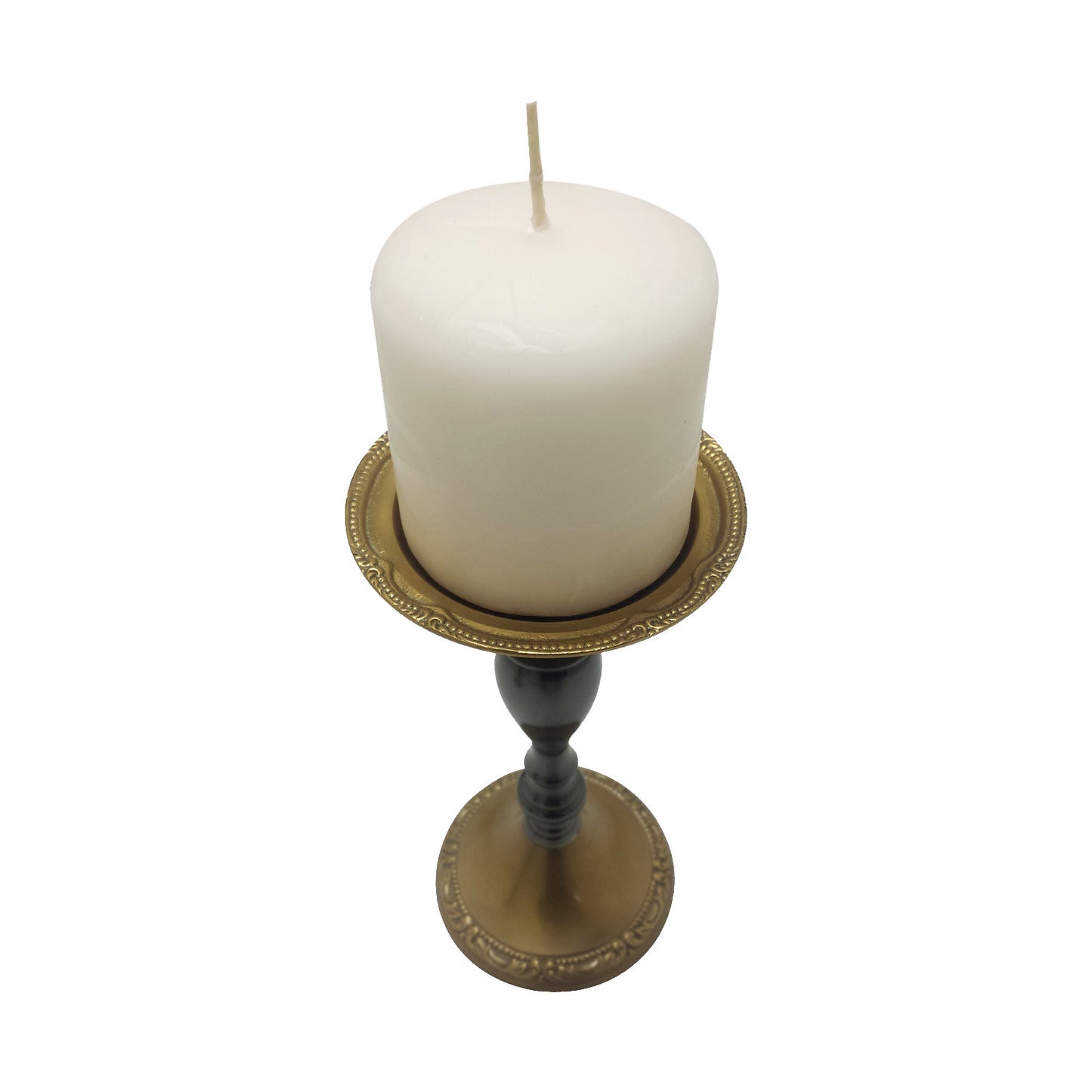 GiftBay 1004 Candlestick Holder, Antique Brass and Black Finish, 4" Round Base, 8"height