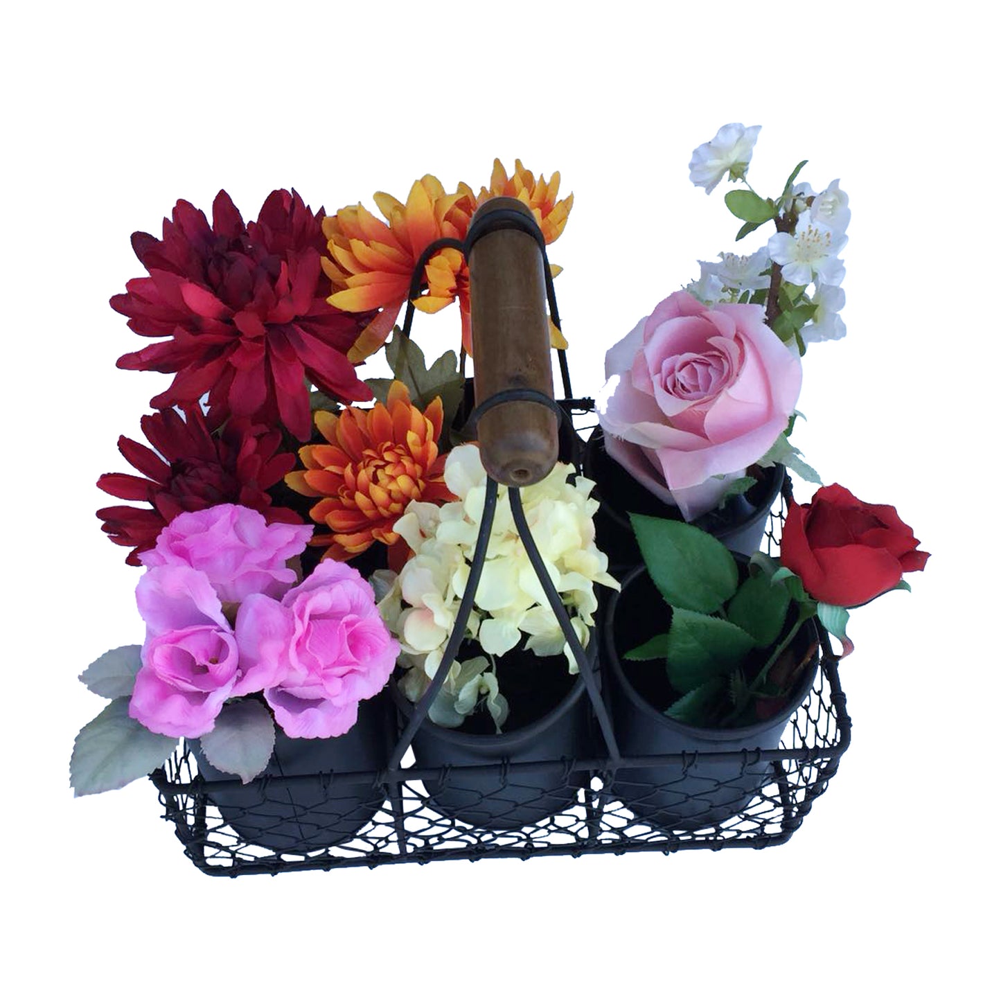 GifBay Creations Metal Wire Basket with Six Pots 11" High (Black)