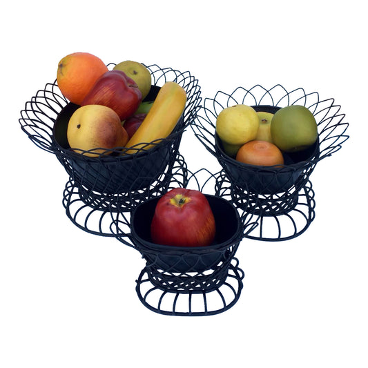 GiftBay Creations® Pot / Planter in 3 Pieces Set, Metal, Removable Pots in a Strongly Built Wire Cage (Black)