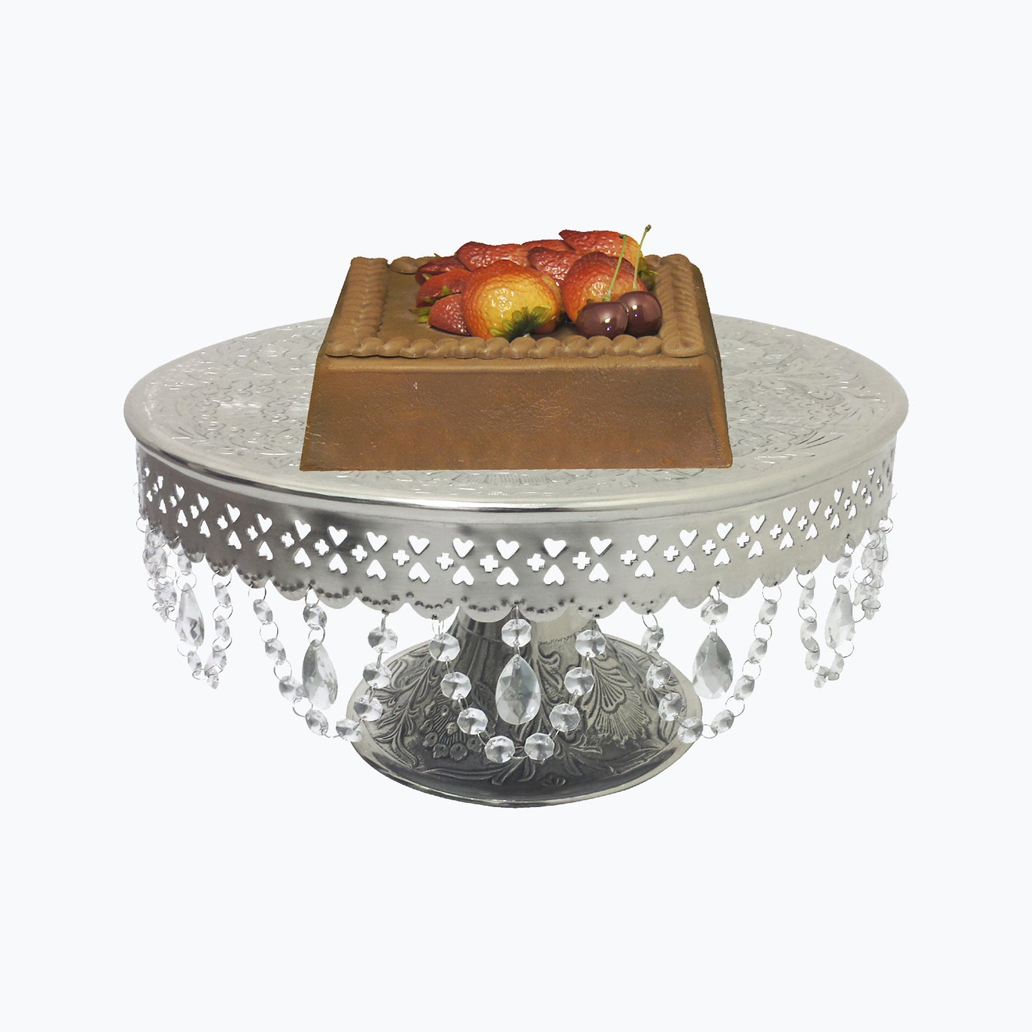 GiftBay Creations® Pedestal Cake Stand Silver, 18" with Clear Crystals