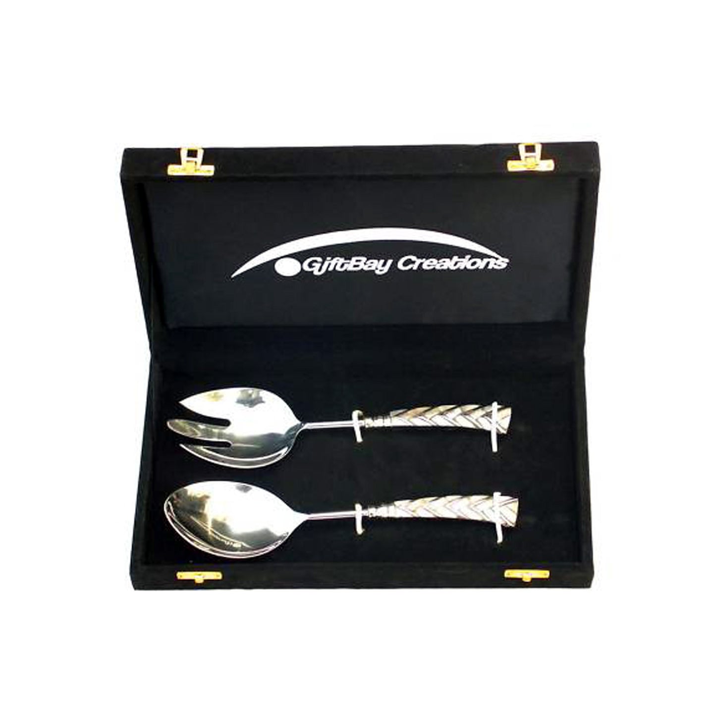 GiftBay 587 Salad Fork & Spoon 2 Piece Set, 10"Long, Silver