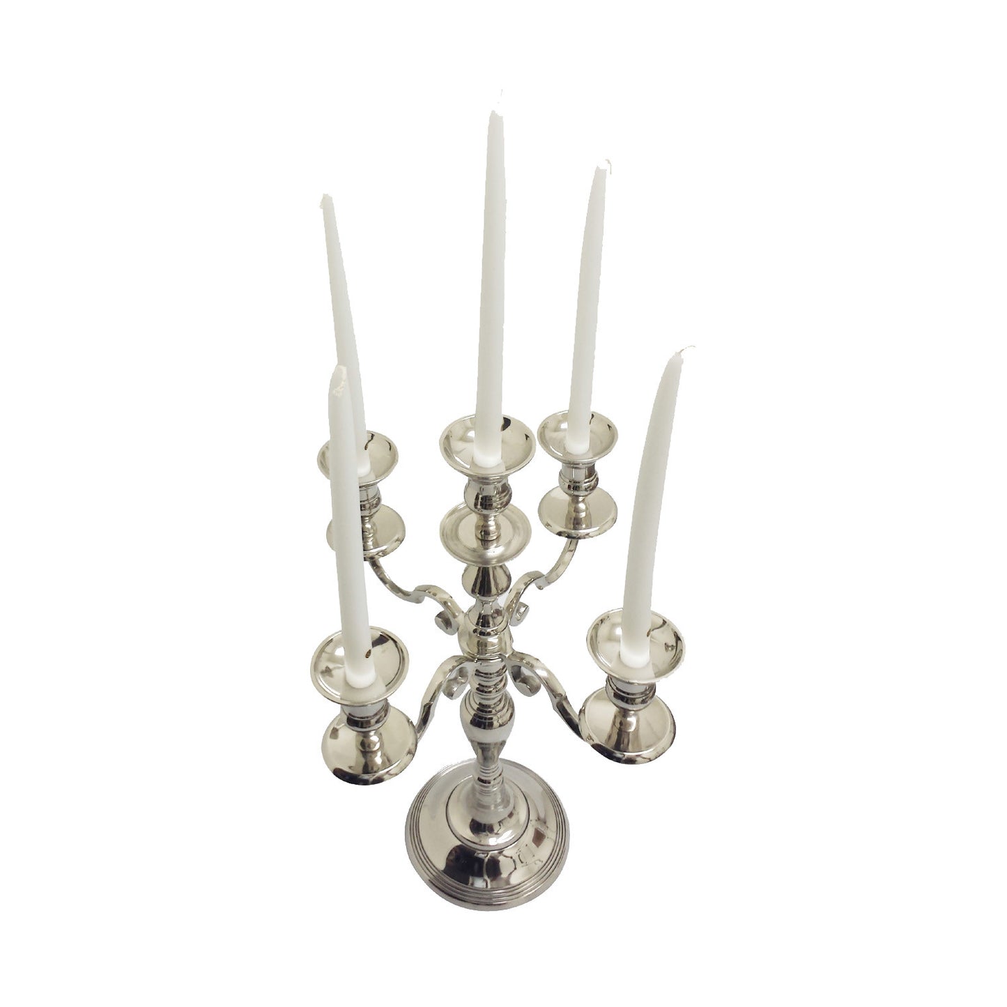 GiftBay 4003 Wedding Candelabra with 5 Candlestick Holders and 1 Flower Pot Plate Holders, Silver Nickle Plated, 24"H and 16"W