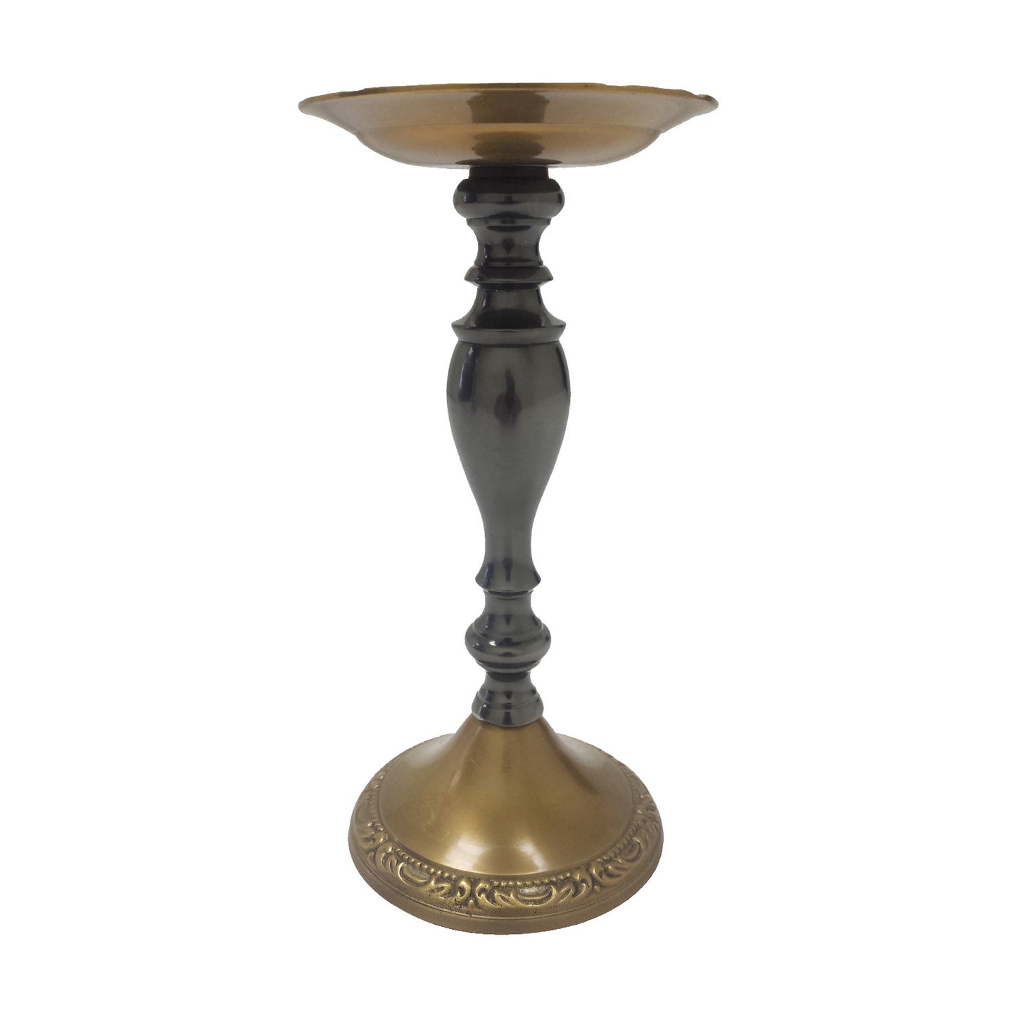 GiftBay 1004 Candlestick Holder, Antique Brass and Black Finish, 4" Round Base, 8"height
