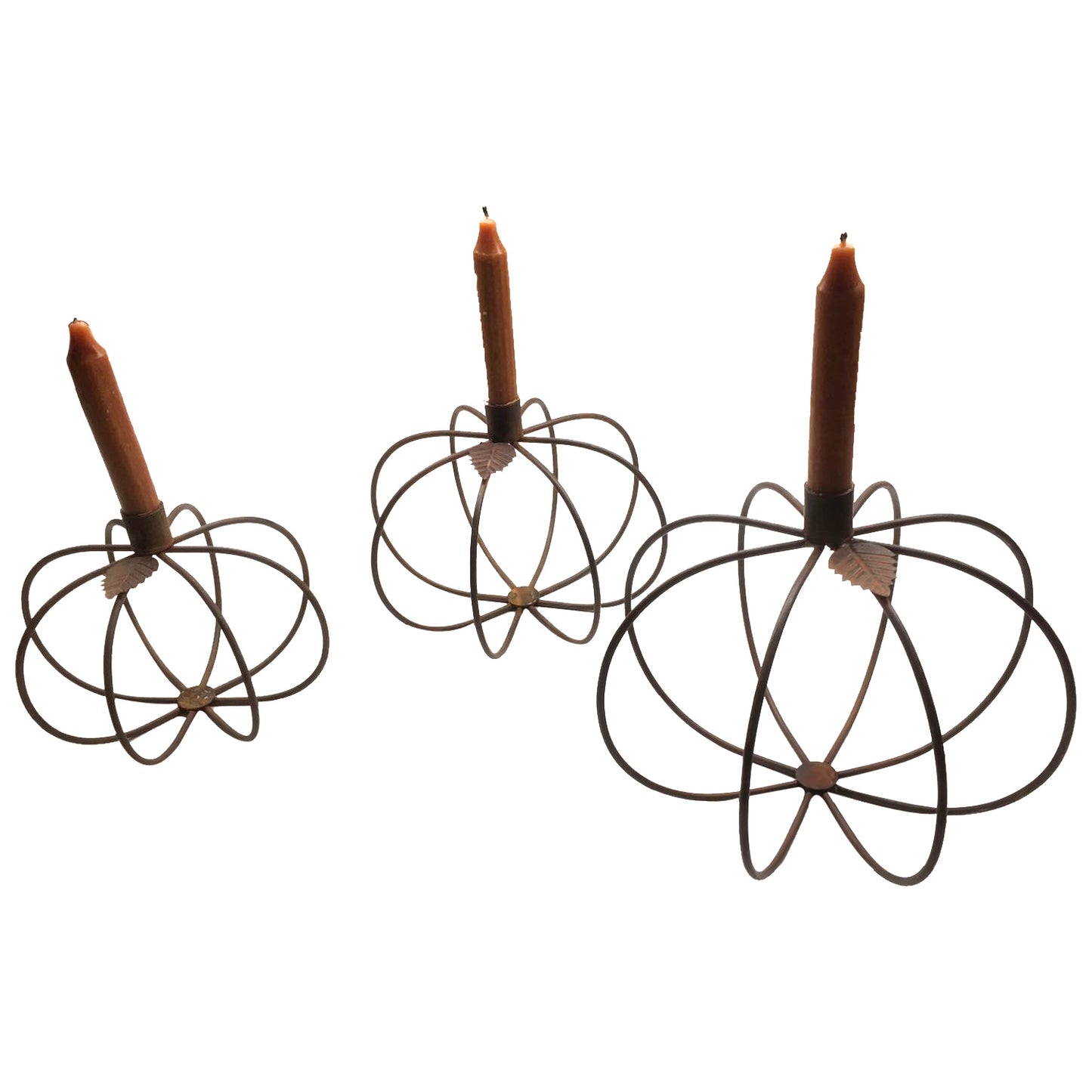 GiftBay 1057(S/3) Pumpkin Candle Holder Set of 3 Pieces, Iron 8", 7" & 6" Height