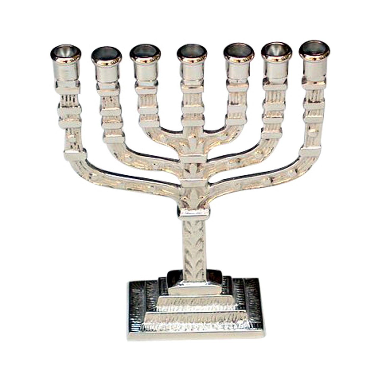 GiftBay 6028 Menorah 7-Branch Nickel Plated Finish 4.5"x1.5"x6" H