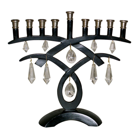 GiftBay 6051 Menorah 9-Branch with Hanging Crystals and Black & Antique Pewter Finish 8.25" H