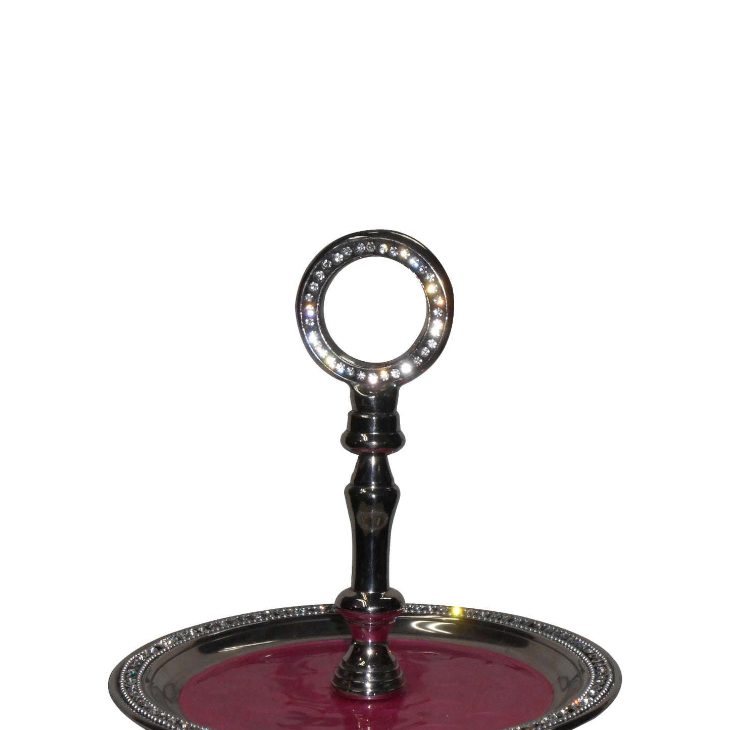 GiftBay 575 Wedding 2-Tier Cupcake Stand Round 16" High, Pink Color Enameled Trays with Clear Crystal-Studded Rim