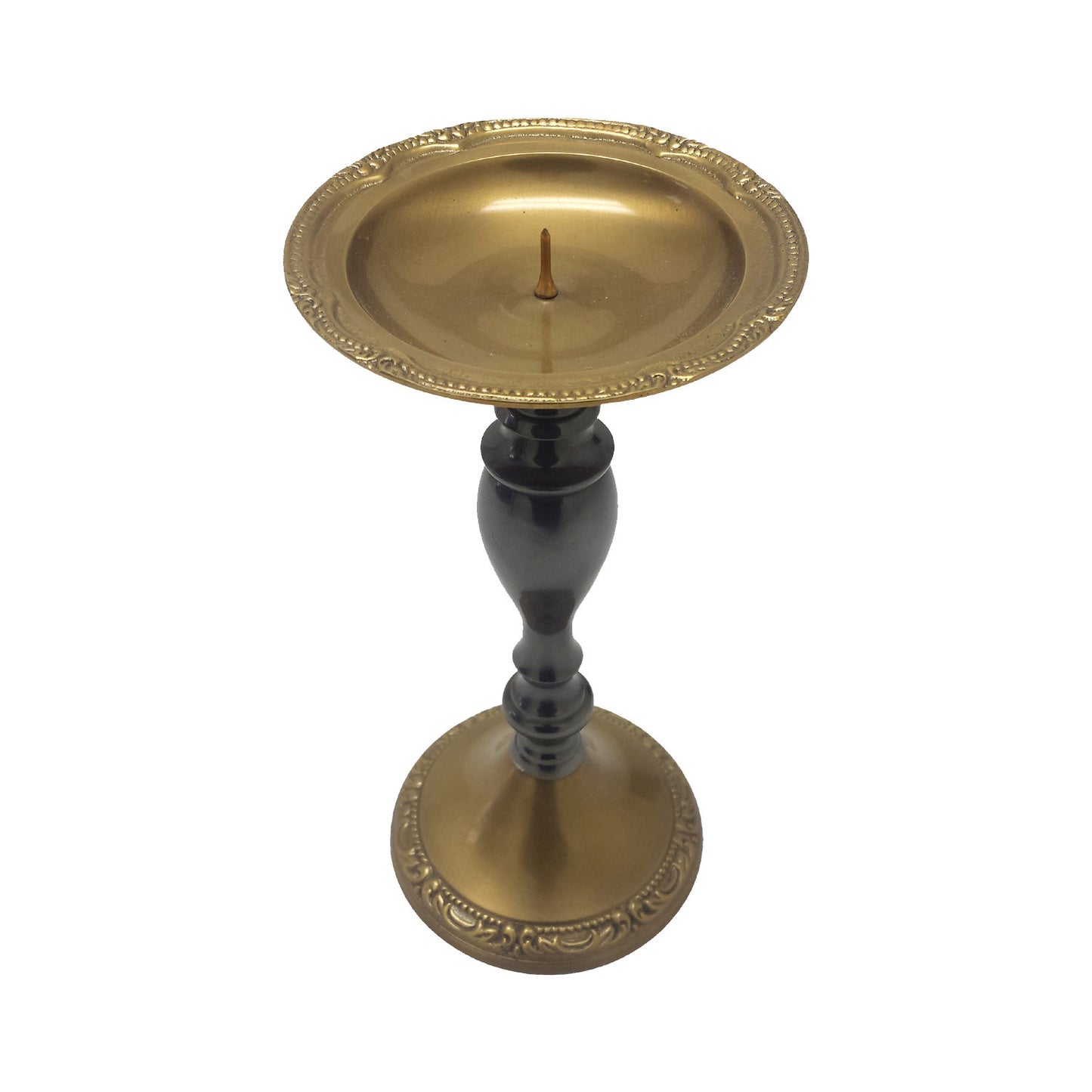 GiftBay 1004 Candlestick Holder, Antique Brass and Black Finish, 4" Round Base, 8"height