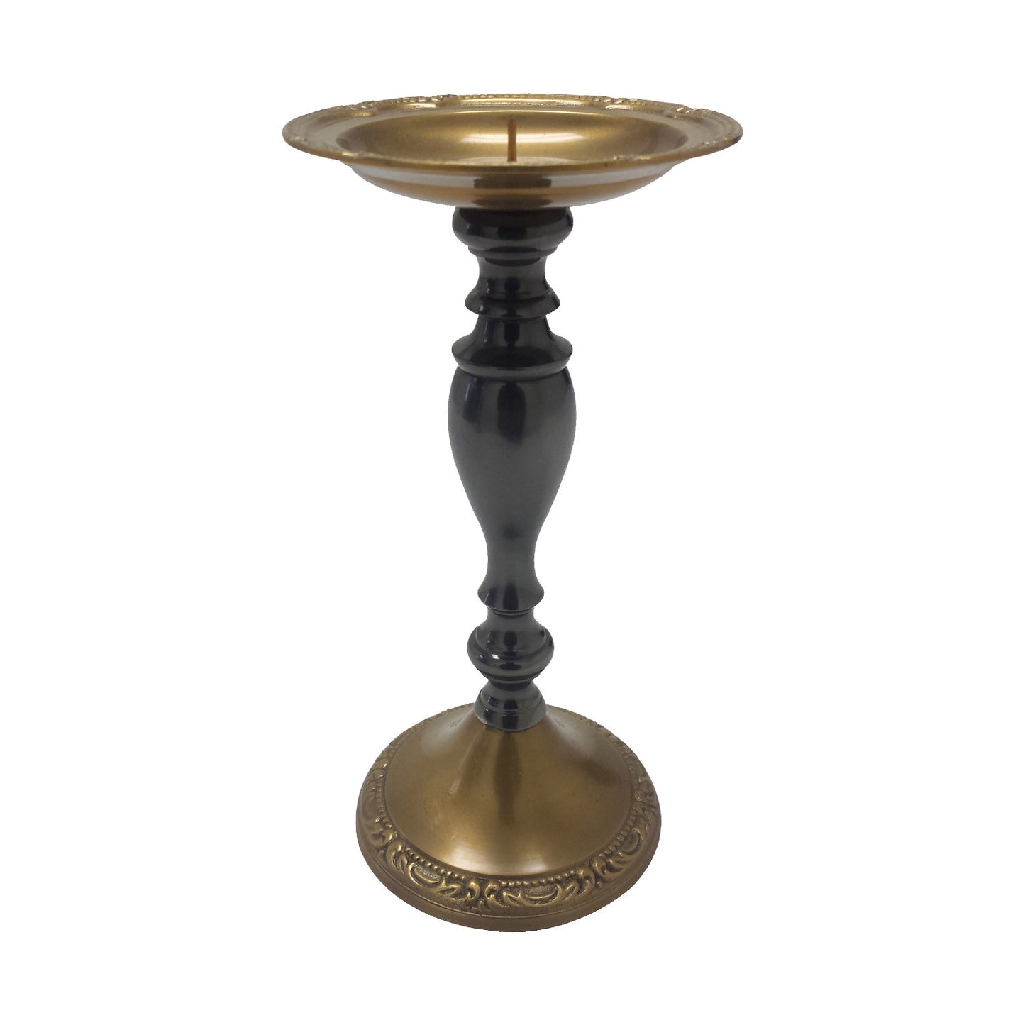 GiftBay 1004 Candlestick Holder, Antique Brass and Black Finish, 4" Round Base, 8"height