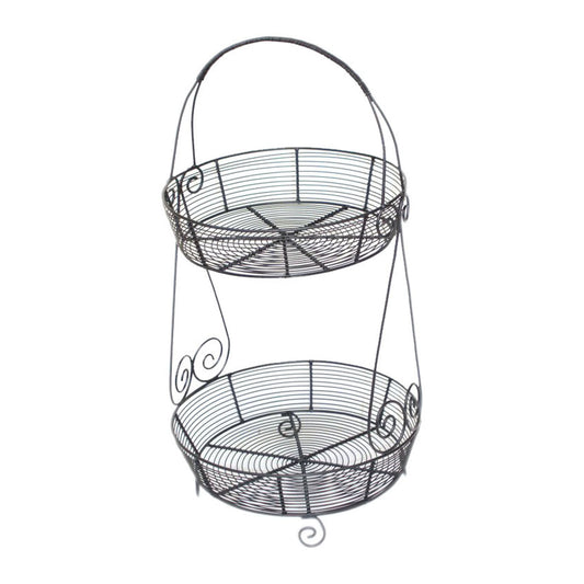 GiftBay 905 - 2-Tier Metal Wire Baskets Stand Black 11" x 10" x 20.5" High
