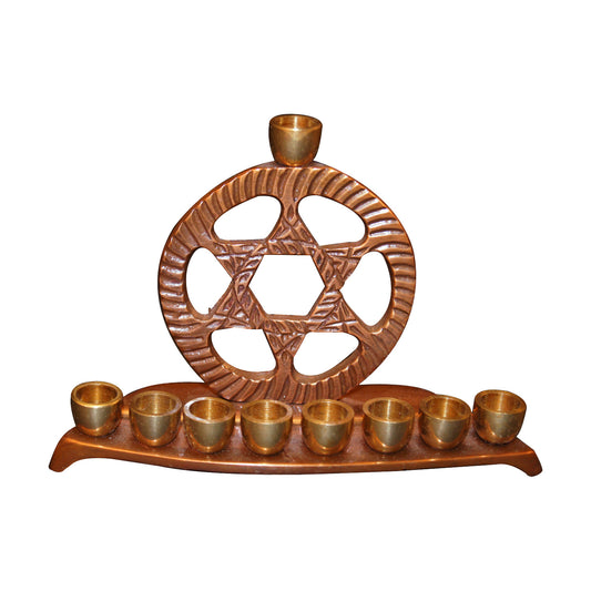 GiftBay 6035 Menorah 9 Candle with Antique Copper & Polished Brass Candles Finish Perfect Chanukah Decor 4.75"x1.5"x3.25"h