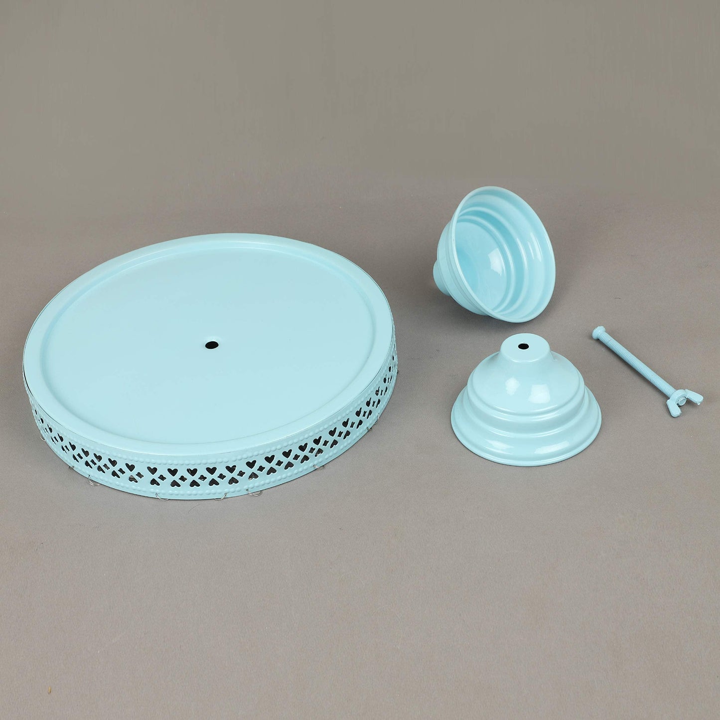 GiftBay Creations Cake Stand Pedestal 11" Diameter (Top), Strong Metal with Clear Hanging Crystals (Sky Blue)