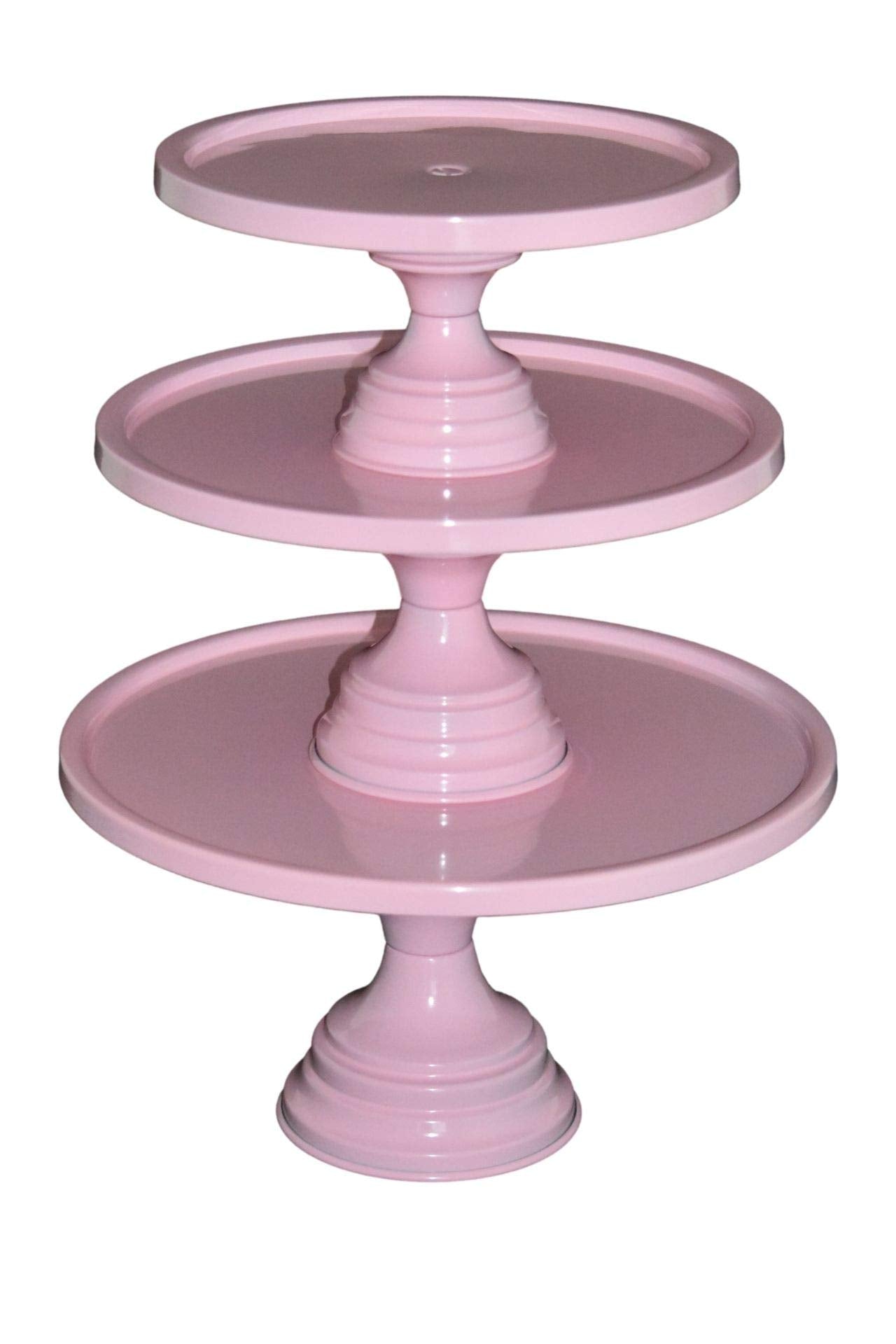 GiftBay Creations - Cake Stand Pedestal Round Strong Metal Set/3 (9-Inch, 11-Inch, 13-Inch, Pink)