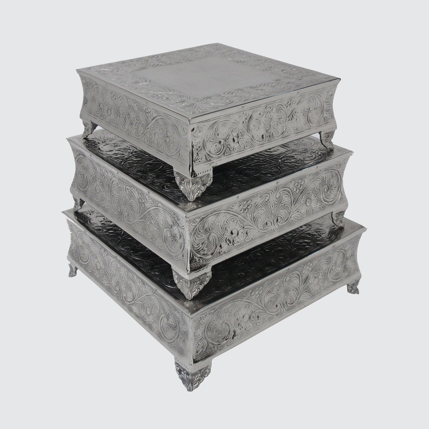 GiftBay Wedding Cake Stand Set/3 Square 18",16" & 14" Combo Set, Silver Finish