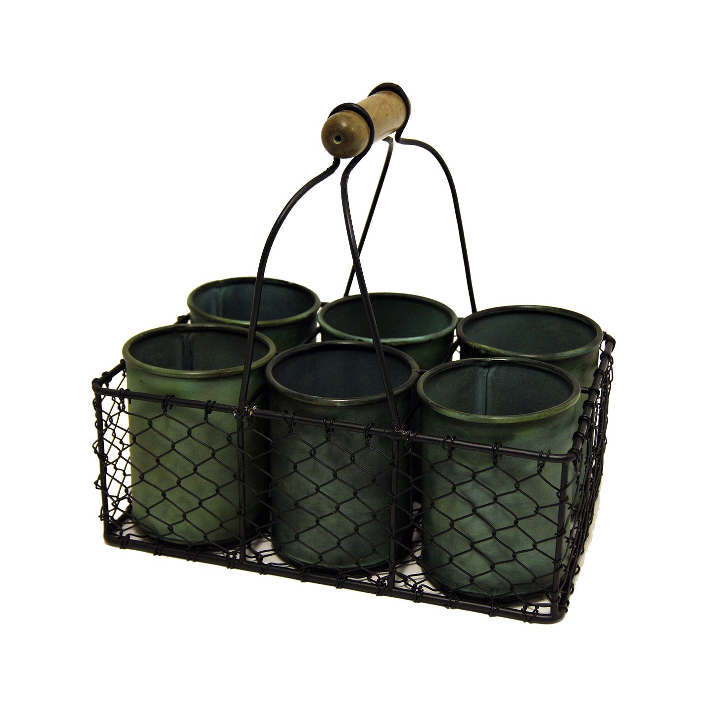 GifBay Creations® Metal Wire Basket with Six Pots 11" High (Green)